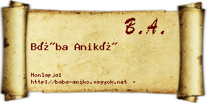 Bába Anikó névjegykártya